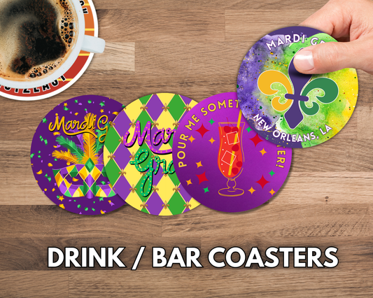 Mardi Gras Carnival - Set of Four - Bar / Drink Coasters