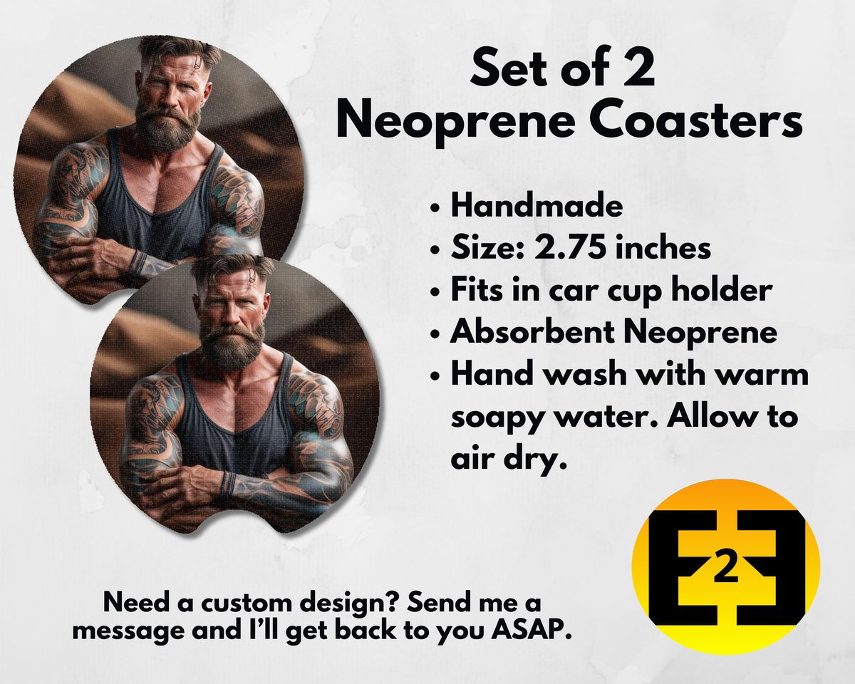 Sexy tattoo muscle man car coasters