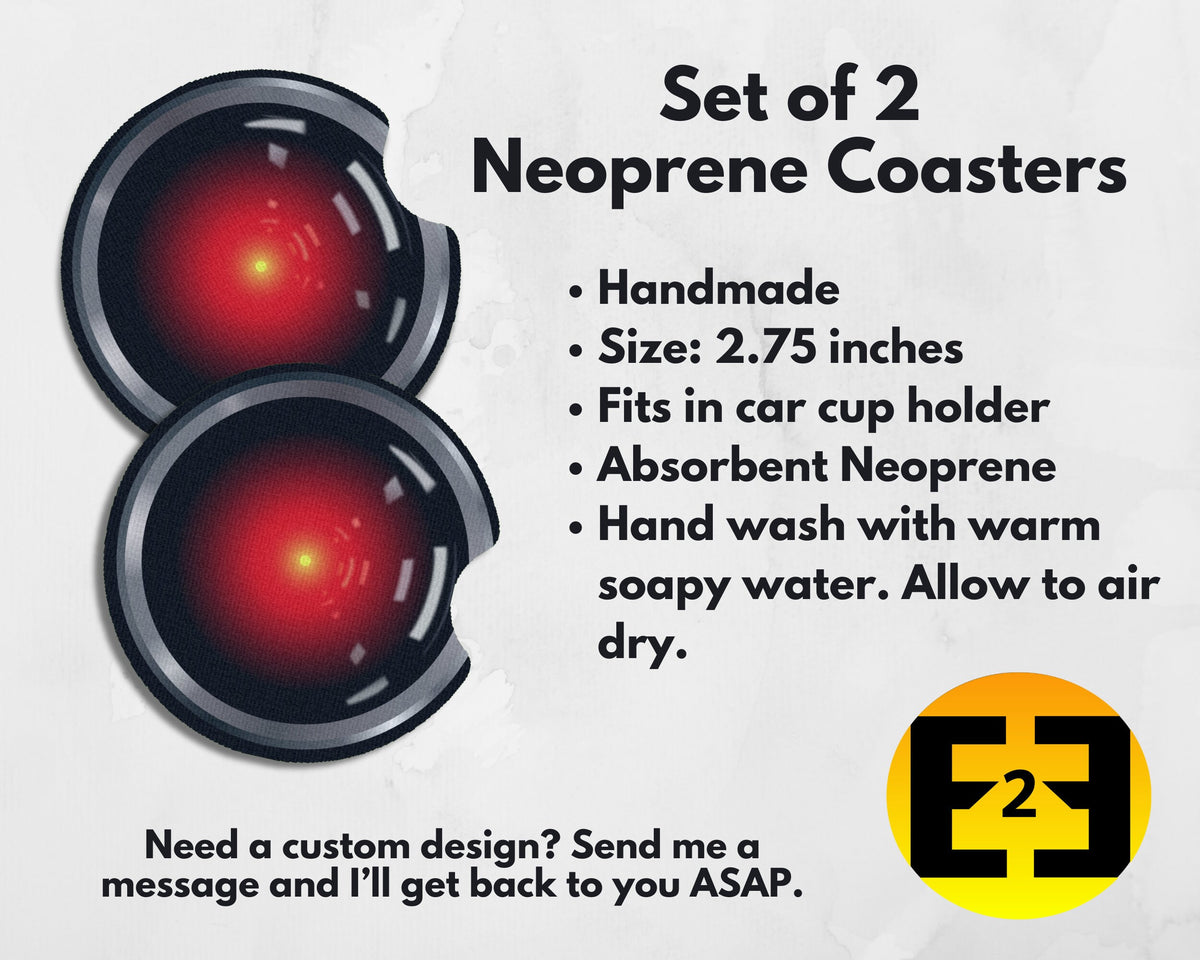2001 space odyssey hal 9000 car coasters set of 2