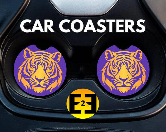 Purple and gold Tiger car coasters